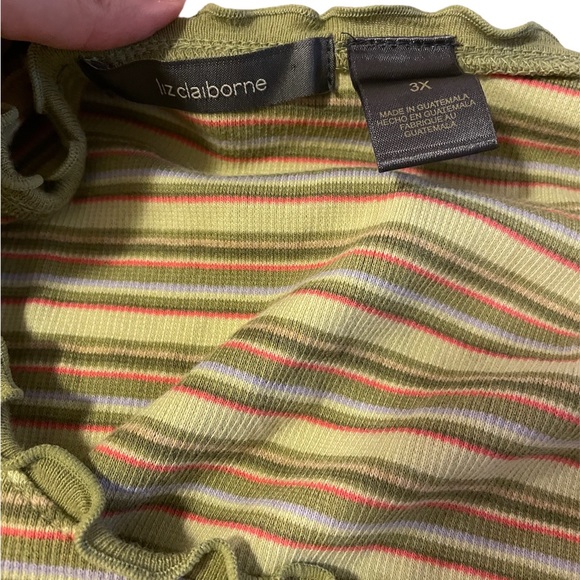 Green stripped Liz Clairborne long sleeve top - Picture 2 of 4